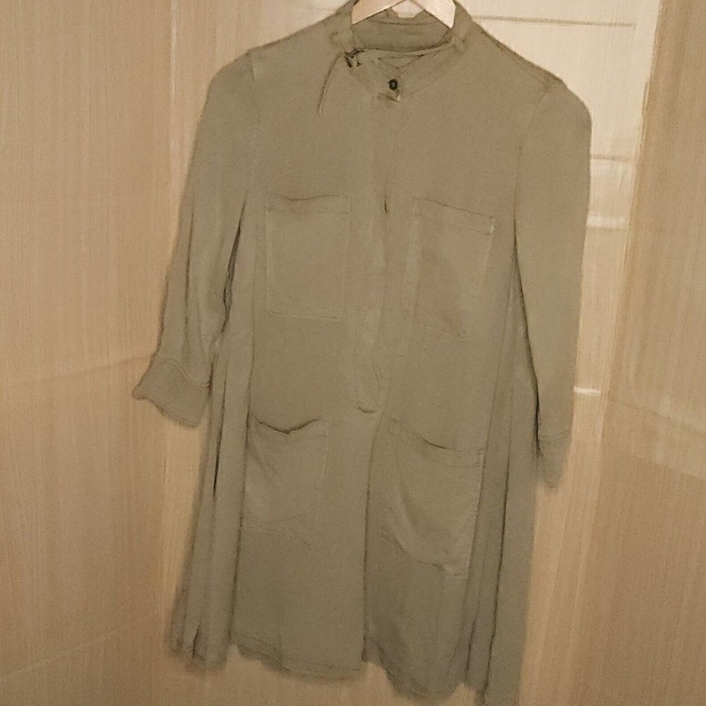 Pistola NWOT Tencel Long Sleeve Taupe Green Oversized Cargo Shirt Dress Small
